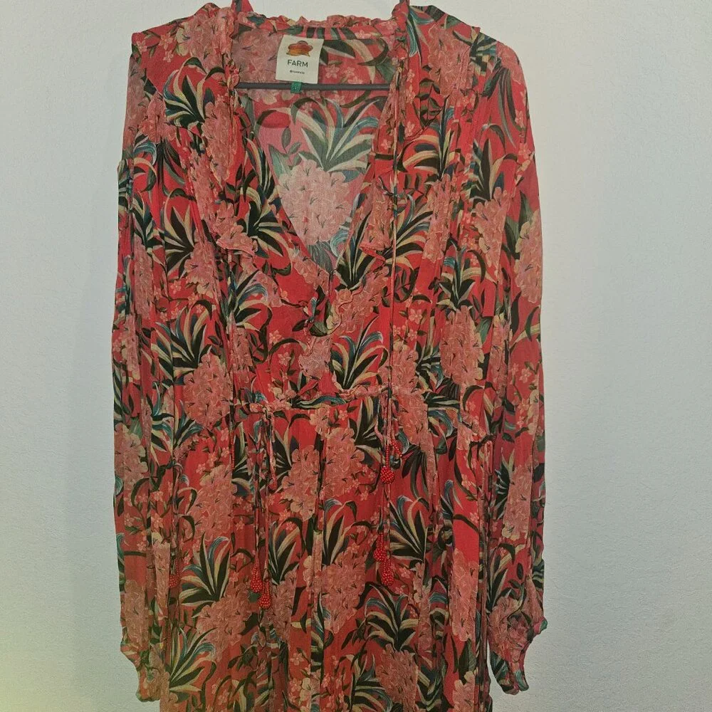 FARM RIO Red pineapple bloom v neck mini dress *flawed* - Picture 11 of 12